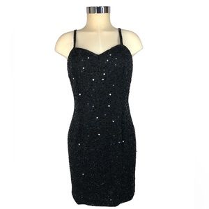 Nadine Boutique Women’s Black Silk Sequined Beaded Backless Occasion Dress